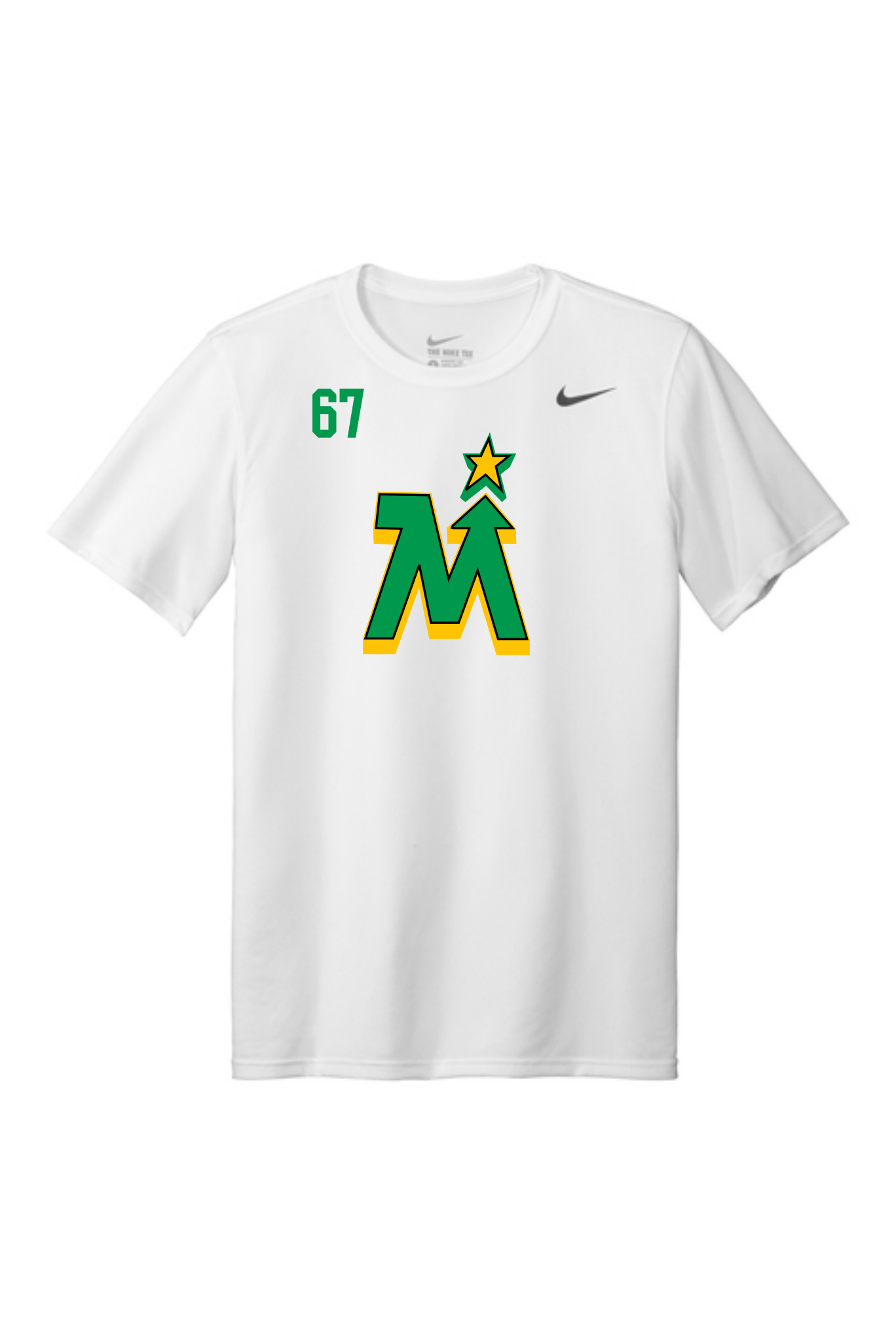 White Nike Team MN Hockey performance t-shirt with logo and player number 67