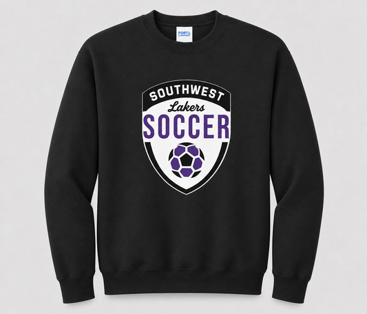 Southwest Lakers Soccer Shield Printed Crewneck Sweatshirt in Black