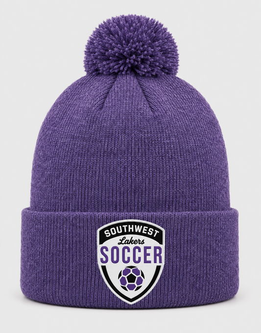 Southwest Lakers Soccer shield Sportsman pom beanie in heather purple