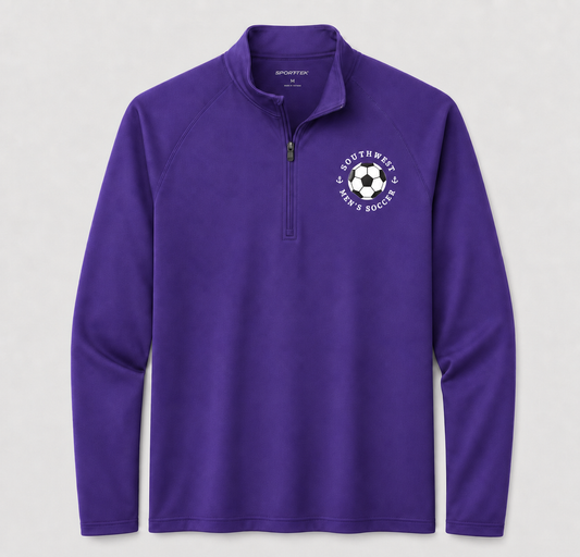 Southwest men's soccer ball Sport-Tek quarter zip in purple