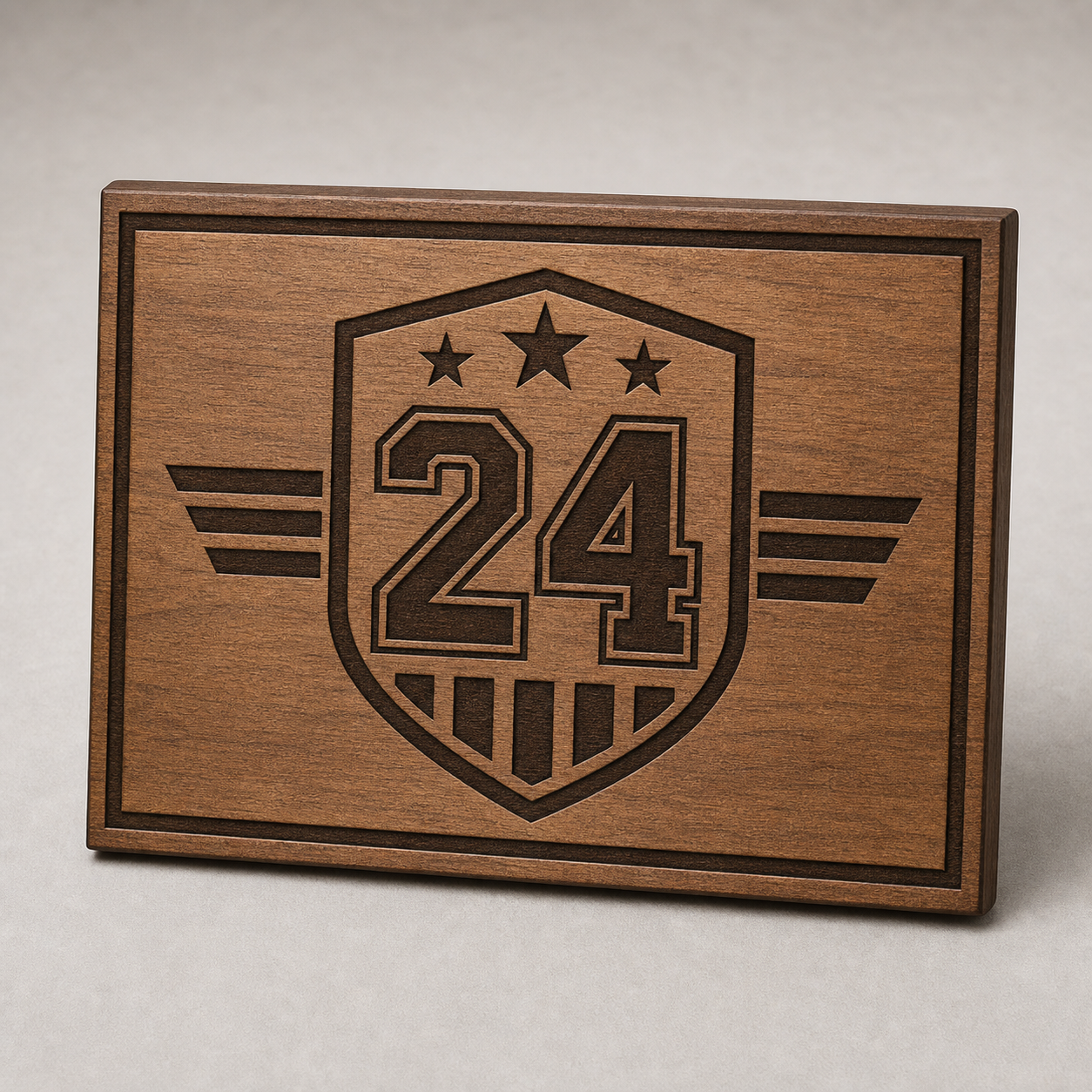 Custom engraved wood team sign example from TTN Custom Apparel