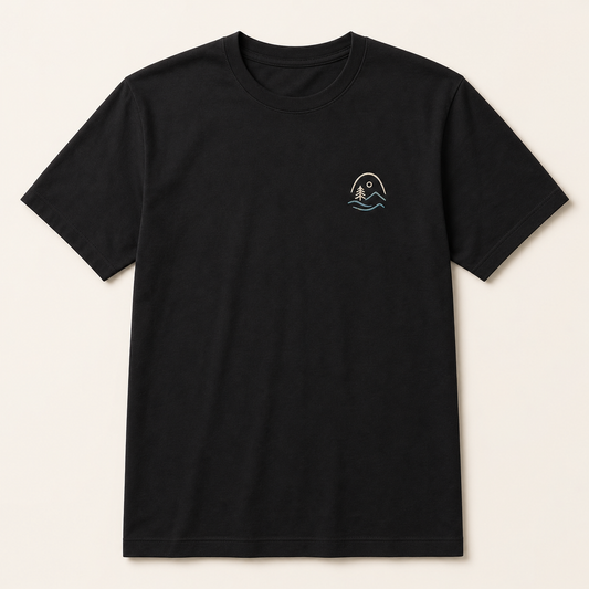 Black custom printed cotton t-shirt with subtle left chest Minnesota-inspired artwork by TTN Custom Apparel