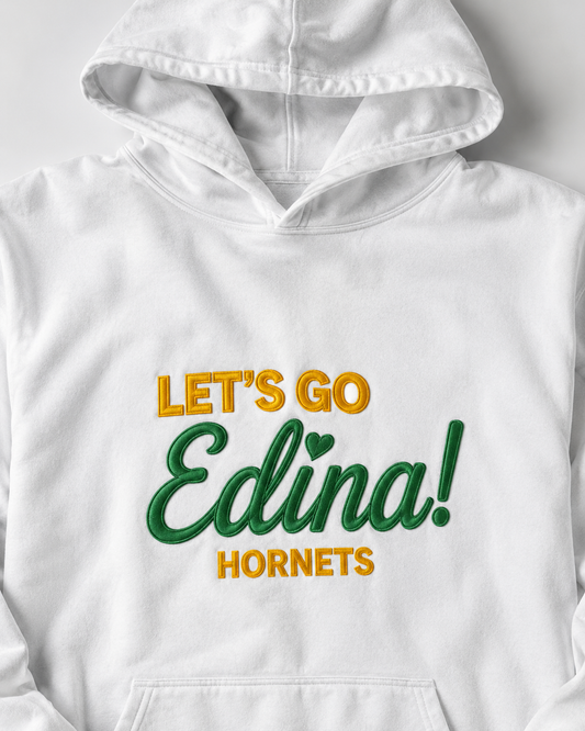 Finished custom school spirit hoodie with layered embroidery