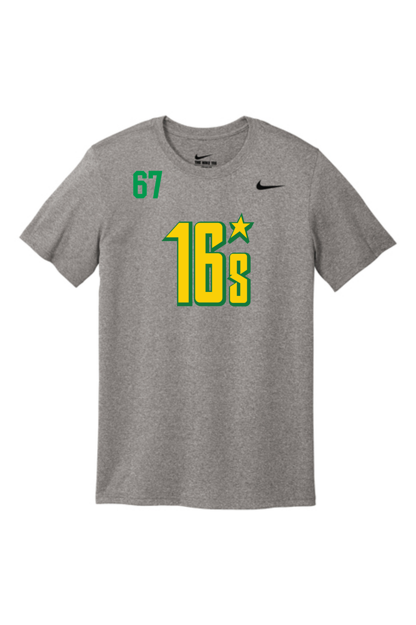 Gray Nike Team MN Hockey 16s performance t-shirt with logo and player number 67