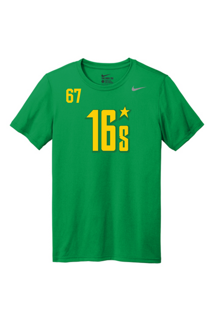 Green Nike Team MN Hockey 16s performance t-shirt with logo and player number 67
