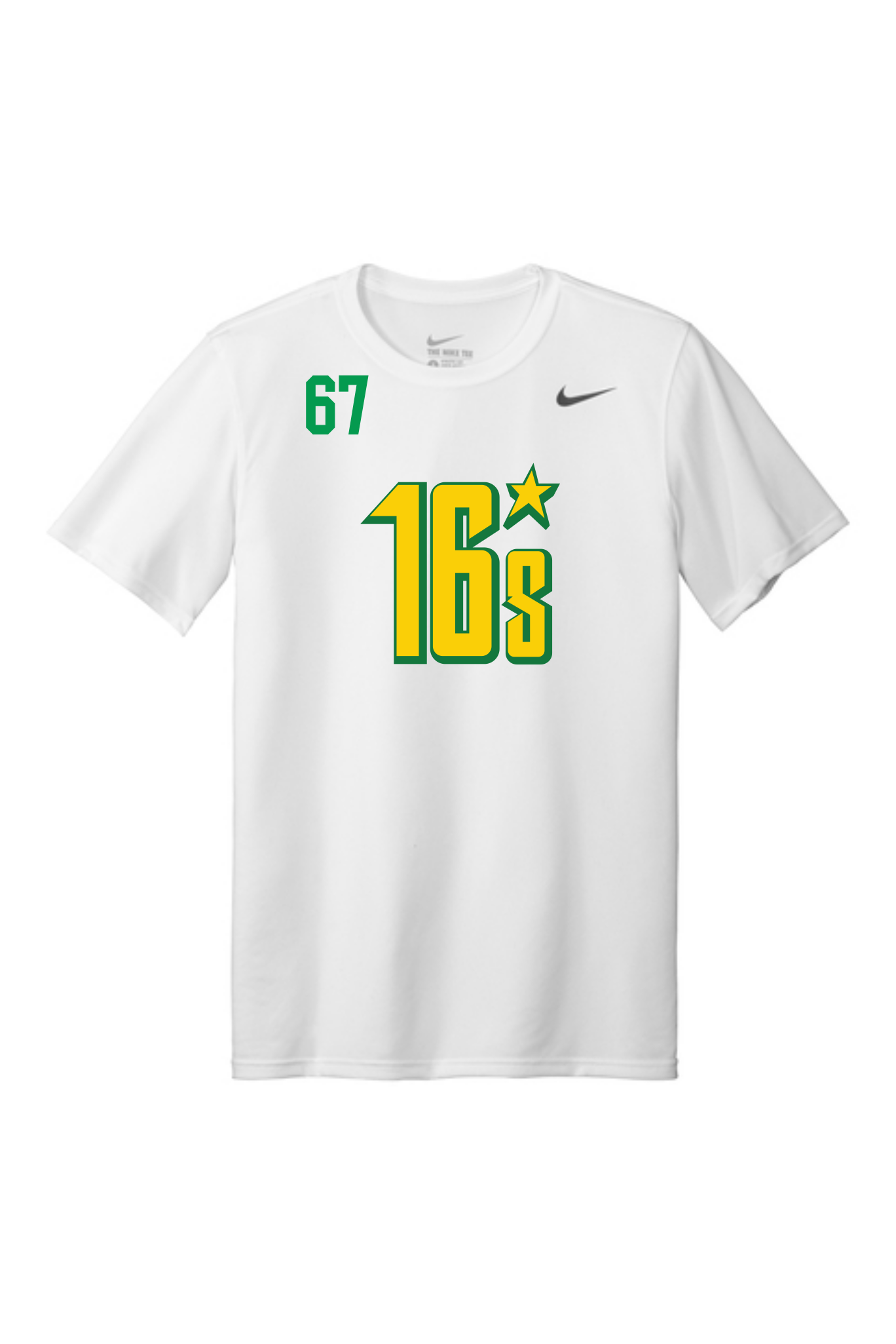 White Nike Team MN Hockey 16s performance t-shirt with logo and player number 67