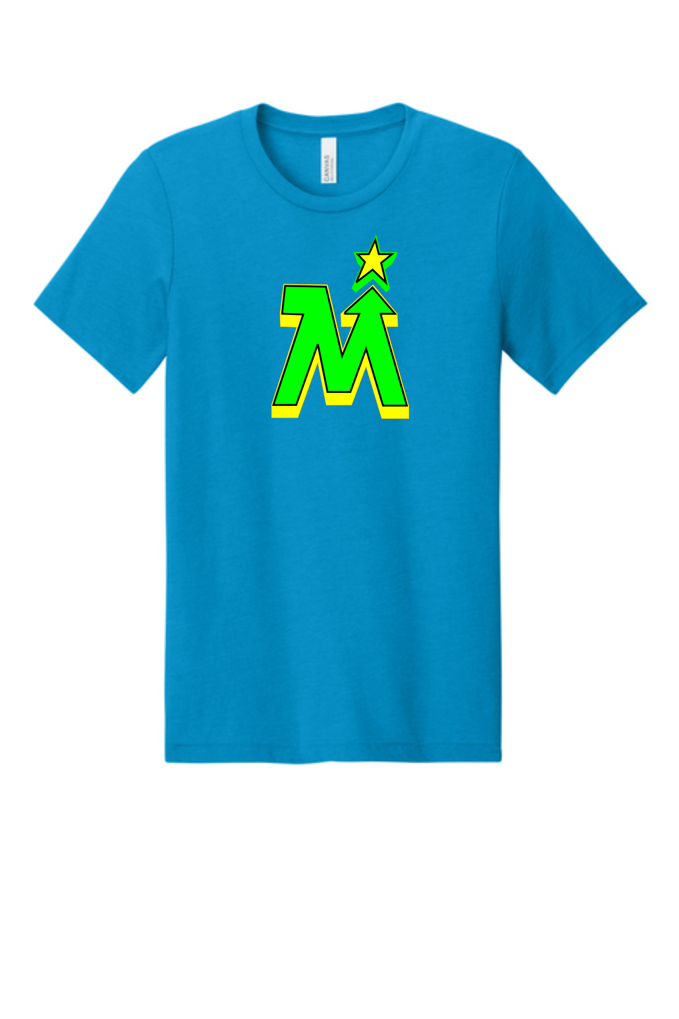 Team MN Hockey neon blue t-shirt with heat transfer logo on front
