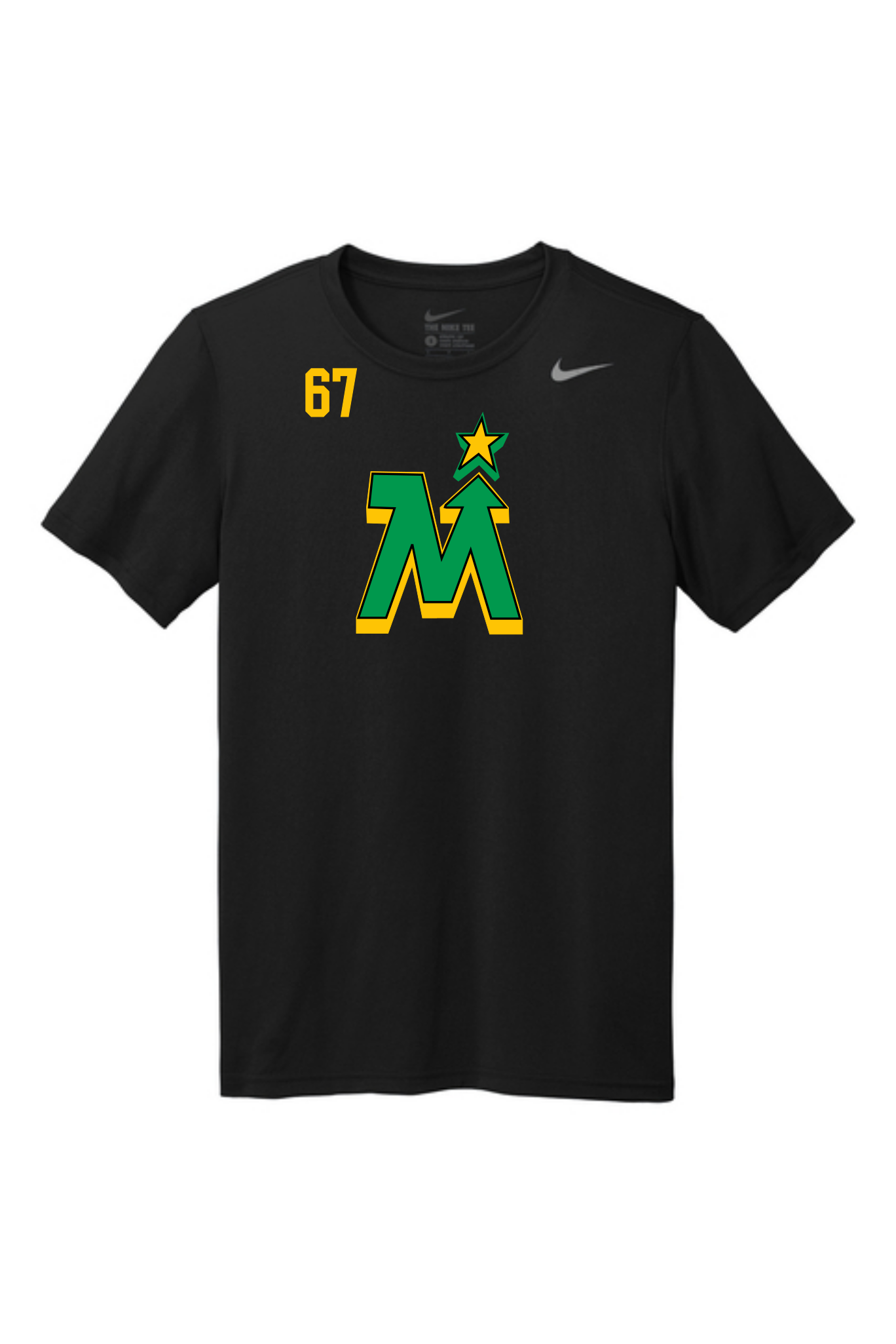Black Nike Team MN Hockey performance t-shirt with logo and player number 67