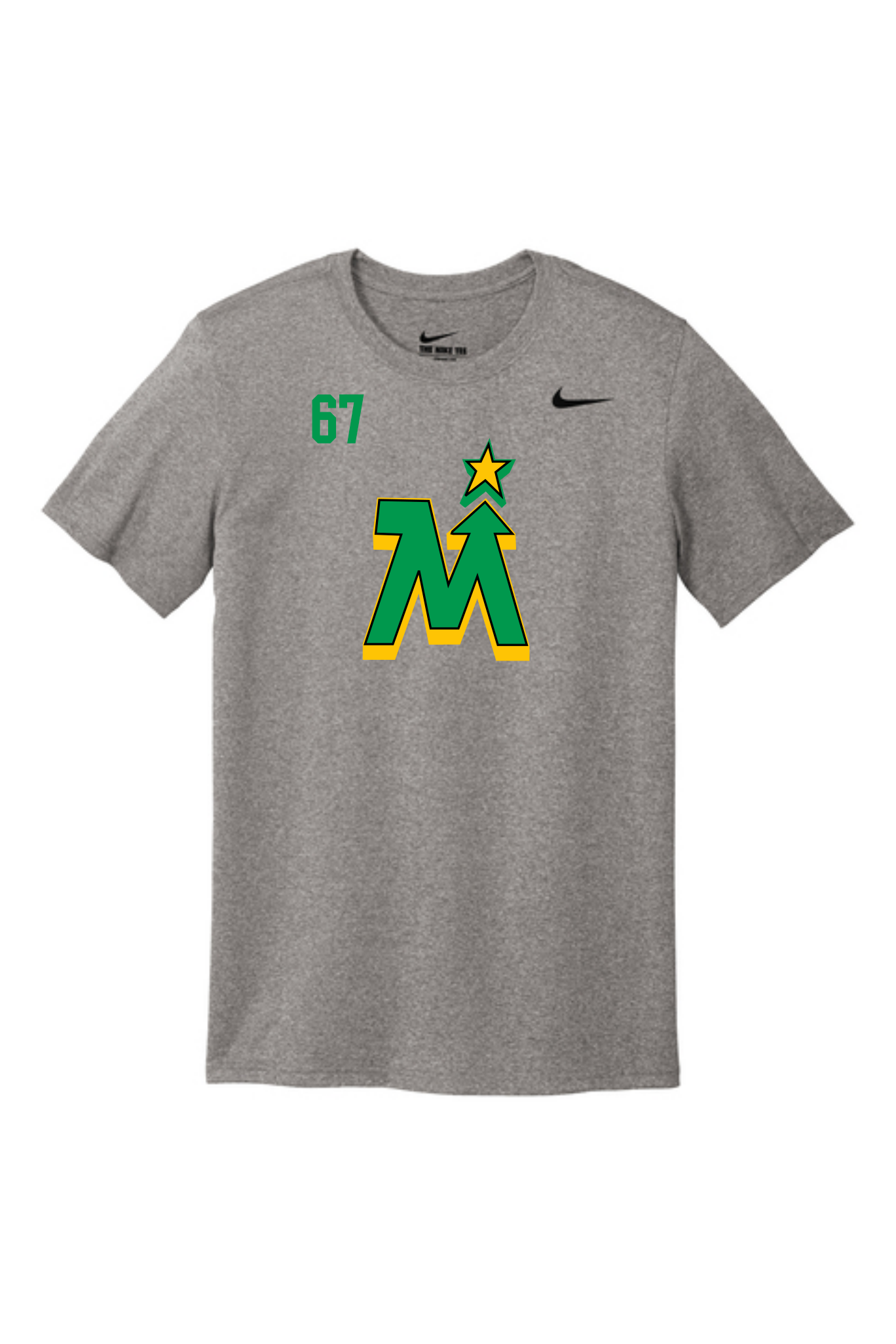Gray Nike Team MN Hockey performance t-shirt with logo and player number 67