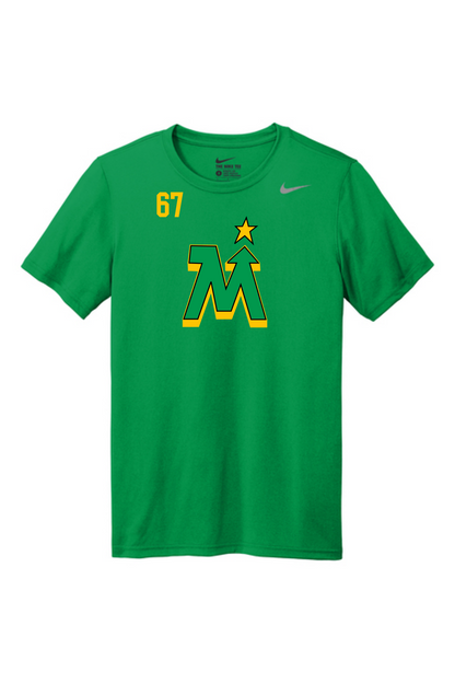 Green Nike Team MN Hockey performance t-shirt with logo and player number 67