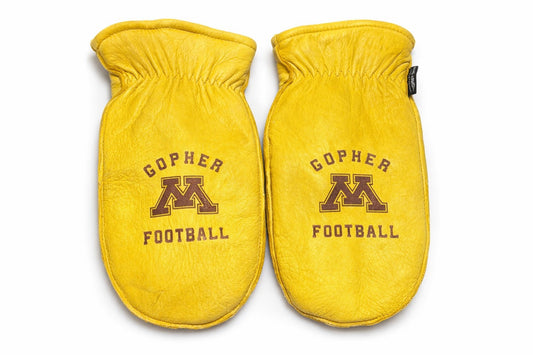 Chopper mittens with 'Gopher Football' text and logo on a white background