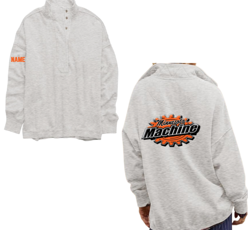 Oversized Pullover Henley Sweatshirt Machine Twill Logo