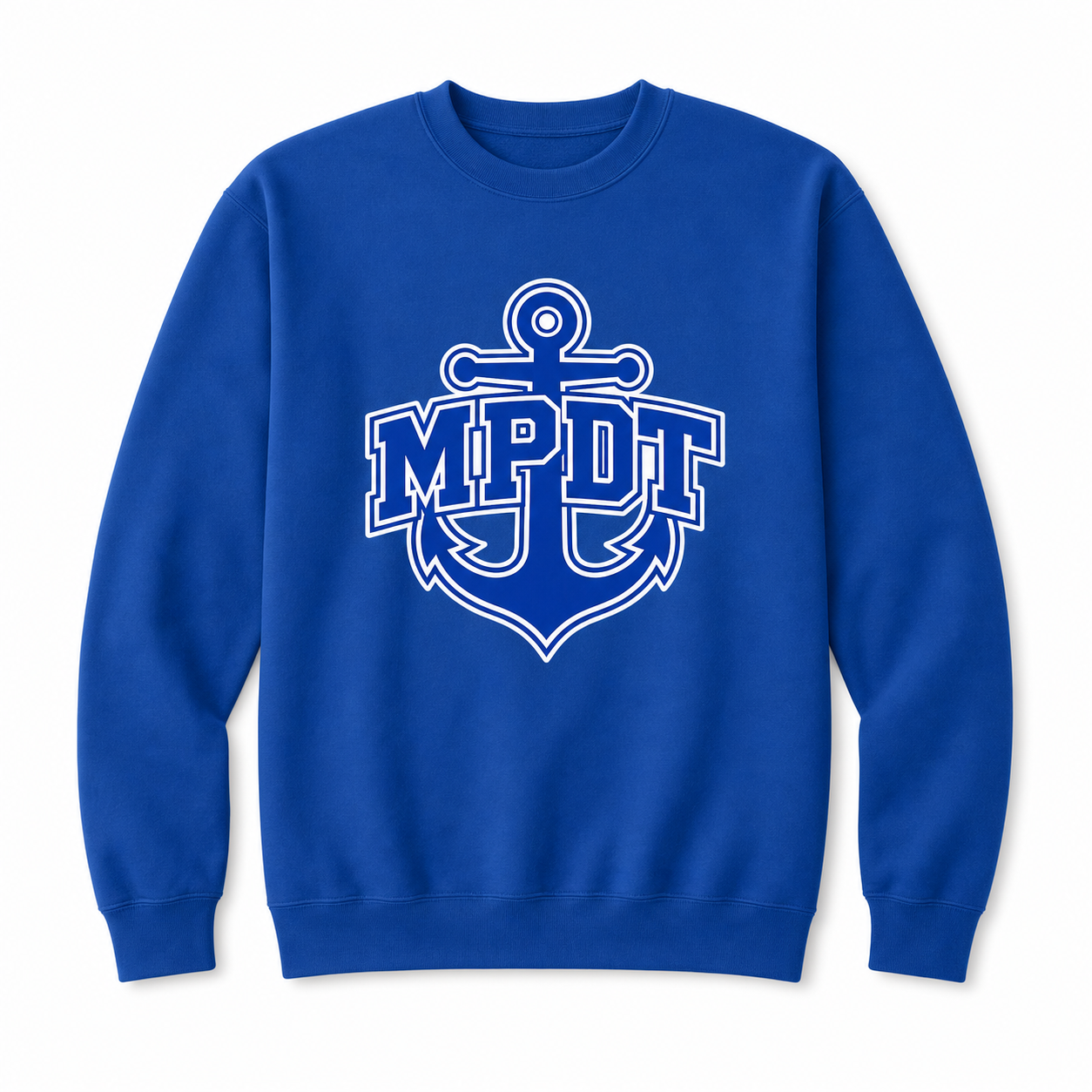 MPDT Port and Company unisex screen print crew sweatshirt in royal blue