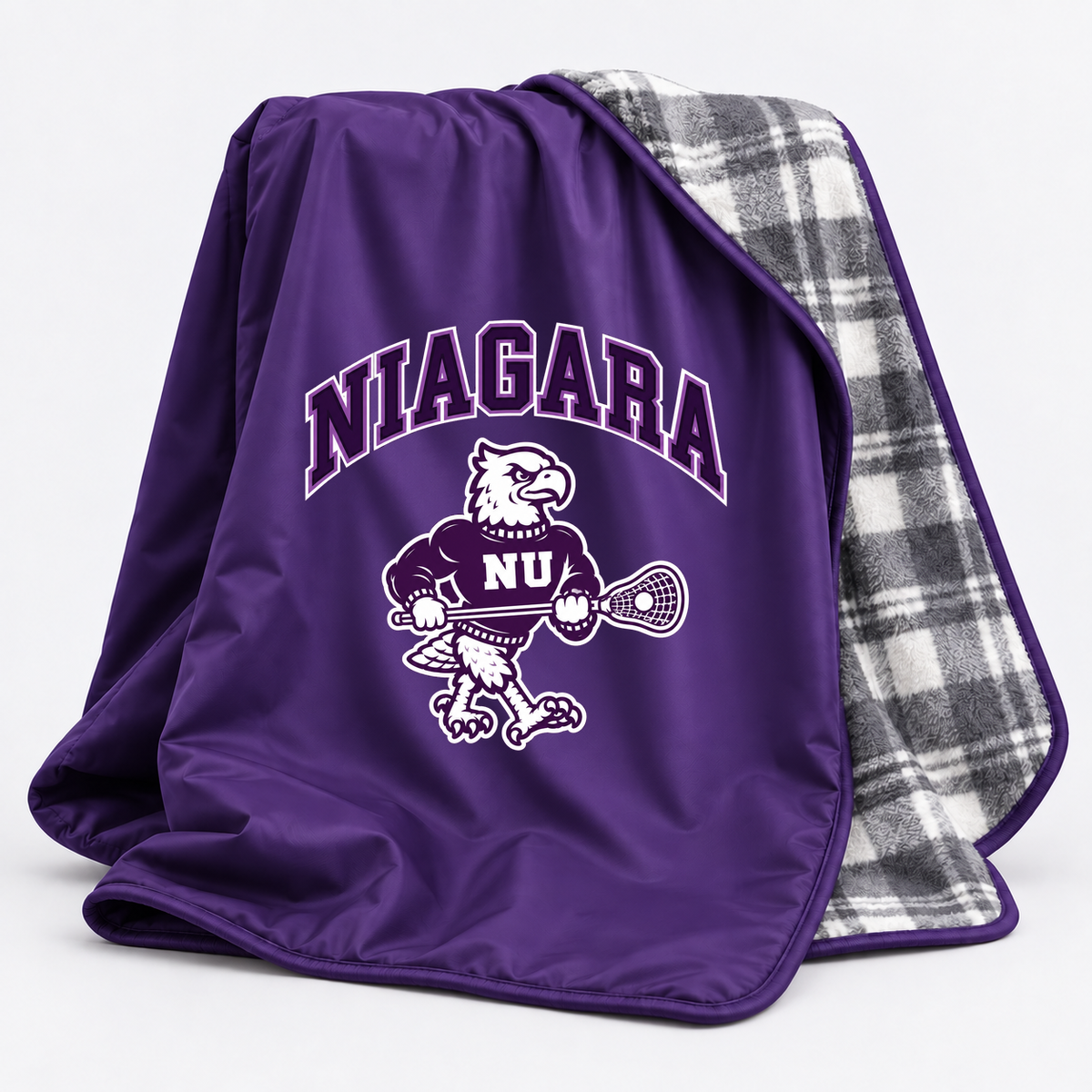 Niagara blanket monty — supplied artwork composited on concept garment; production blank pending