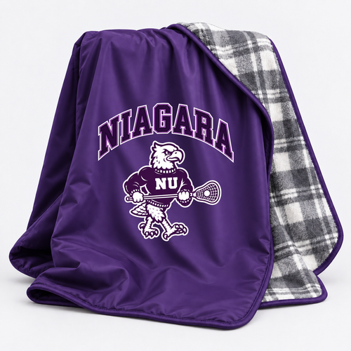 Niagara blanket monty — supplied artwork composited on concept garment; production blank pending