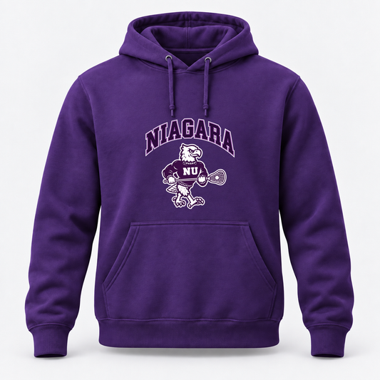 Niagara hoodie monty — supplied artwork composited on concept garment; production blank pending