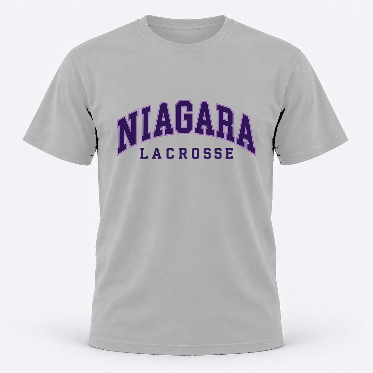 Niagara short sleeve university — supplied artwork composited on concept garment; production blank pending