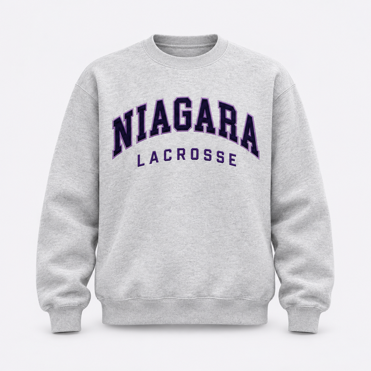 Concept mockup — Niagara Lacrosse Crewneck; final blank, colors and decoration pending approval