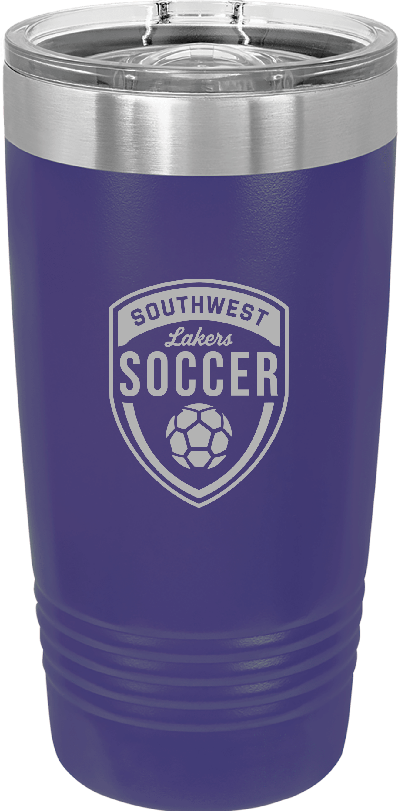 Purple Southwest Lakers Soccer engraved 20 oz tumbler