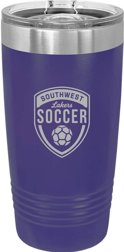 Purple Southwest Lakers Soccer engraved 20 oz tumbler