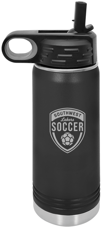 Black Southwest Lakers Soccer engraved 20 oz water bottle