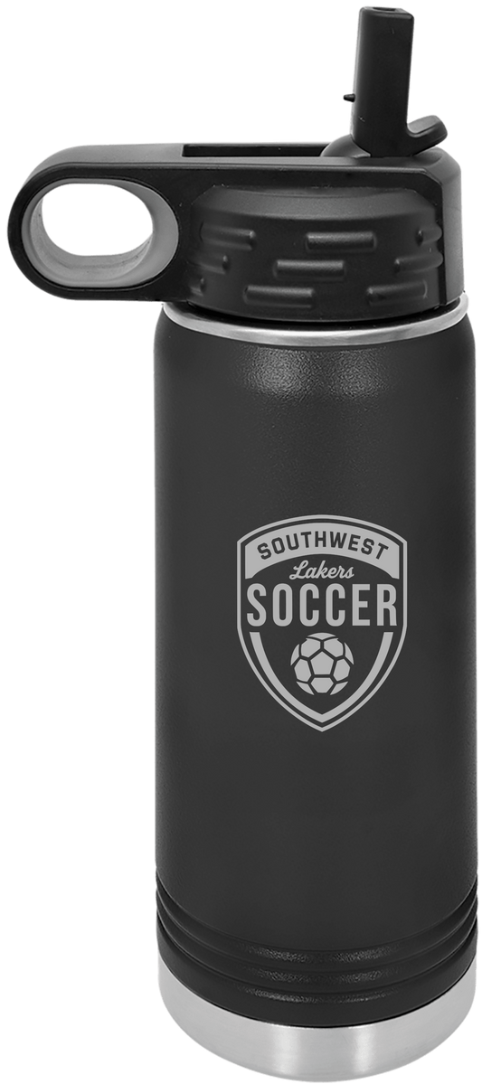 Black Southwest Lakers Soccer engraved 20 oz water bottle