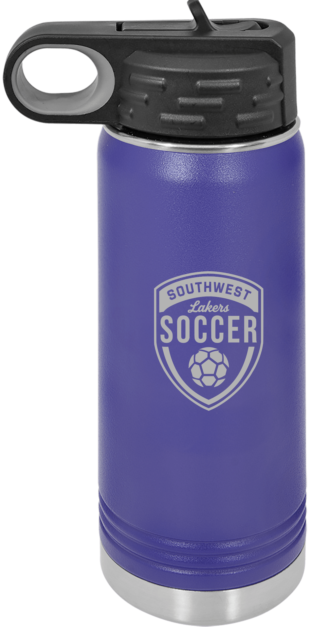 Purple Southwest Lakers Soccer engraved 20 oz water bottle