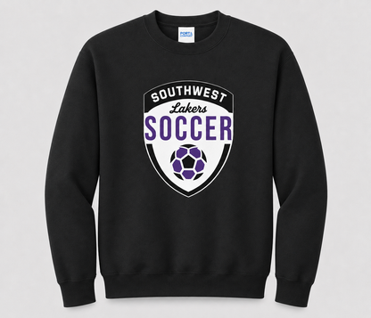 Southwest Lakers Soccer Shield Printed Crewneck Sweatshirt in Black