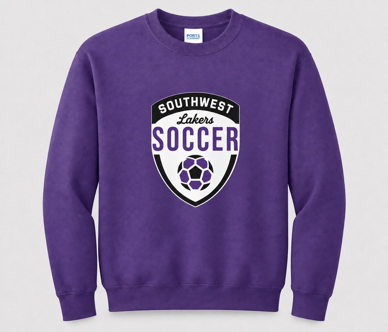 Southwest Lakers Soccer Shield Printed Crewneck Sweatshirt in Purple