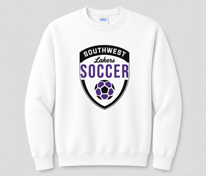 Southwest Lakers Soccer Shield Printed Crewneck Sweatshirt in White