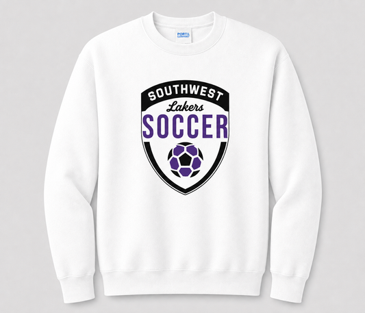Southwest Lakers Soccer Shield Printed Crewneck Sweatshirt in White