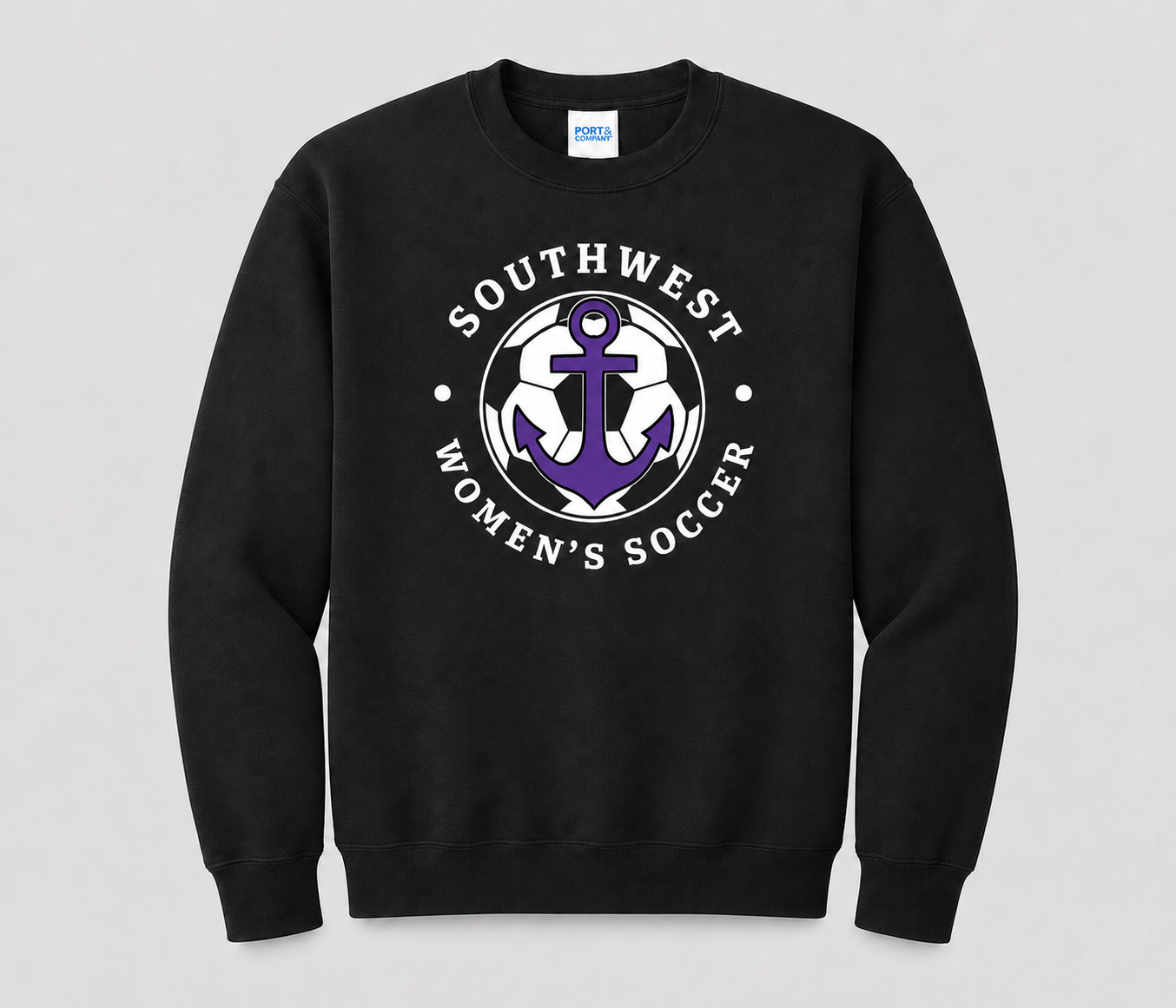 Southwest Women's Soccer Ball Anchor Printed Crewneck Sweatshirt in Black