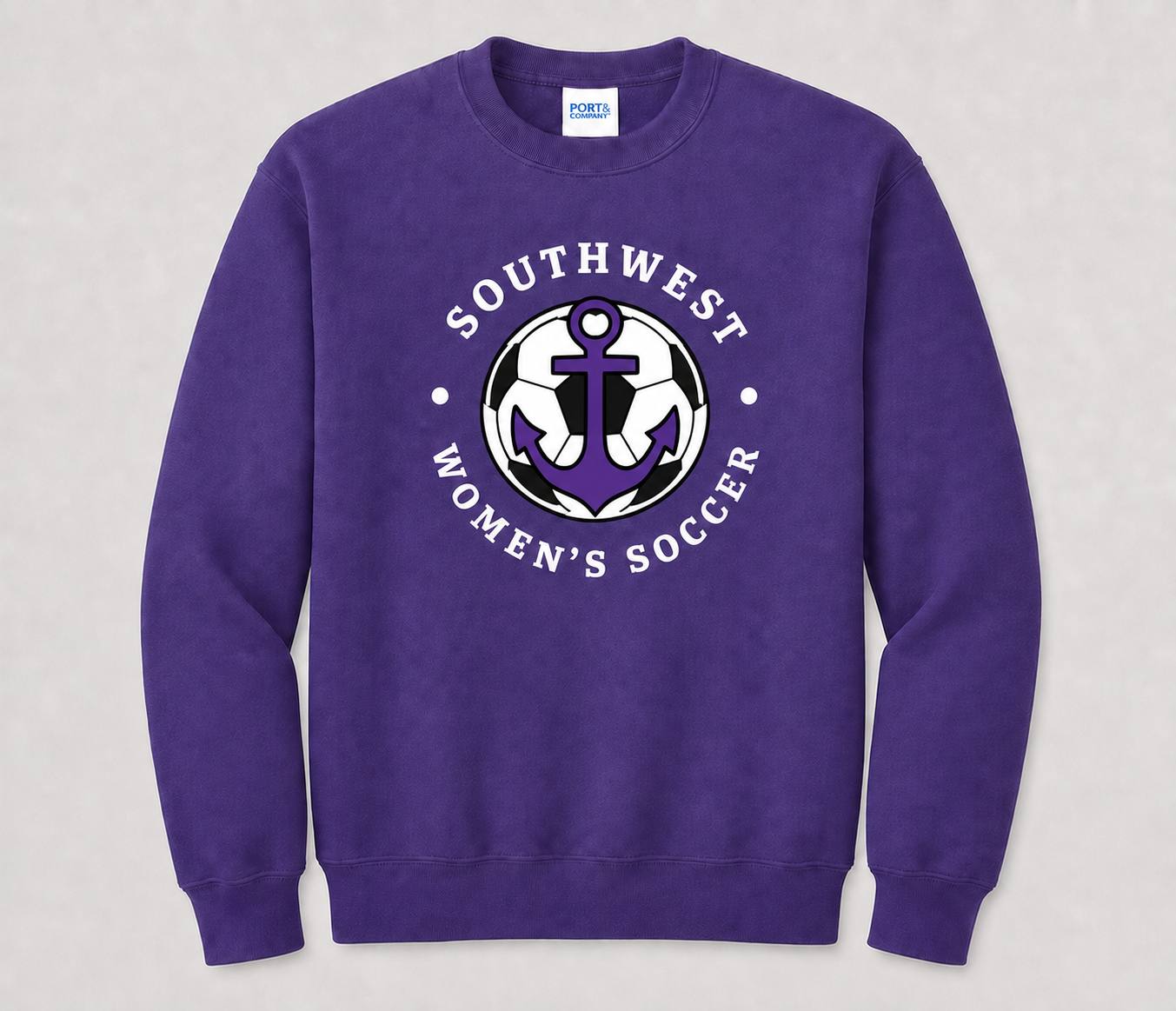 Southwest Women's Soccer Ball Anchor Printed Crewneck Sweatshirt in Purple