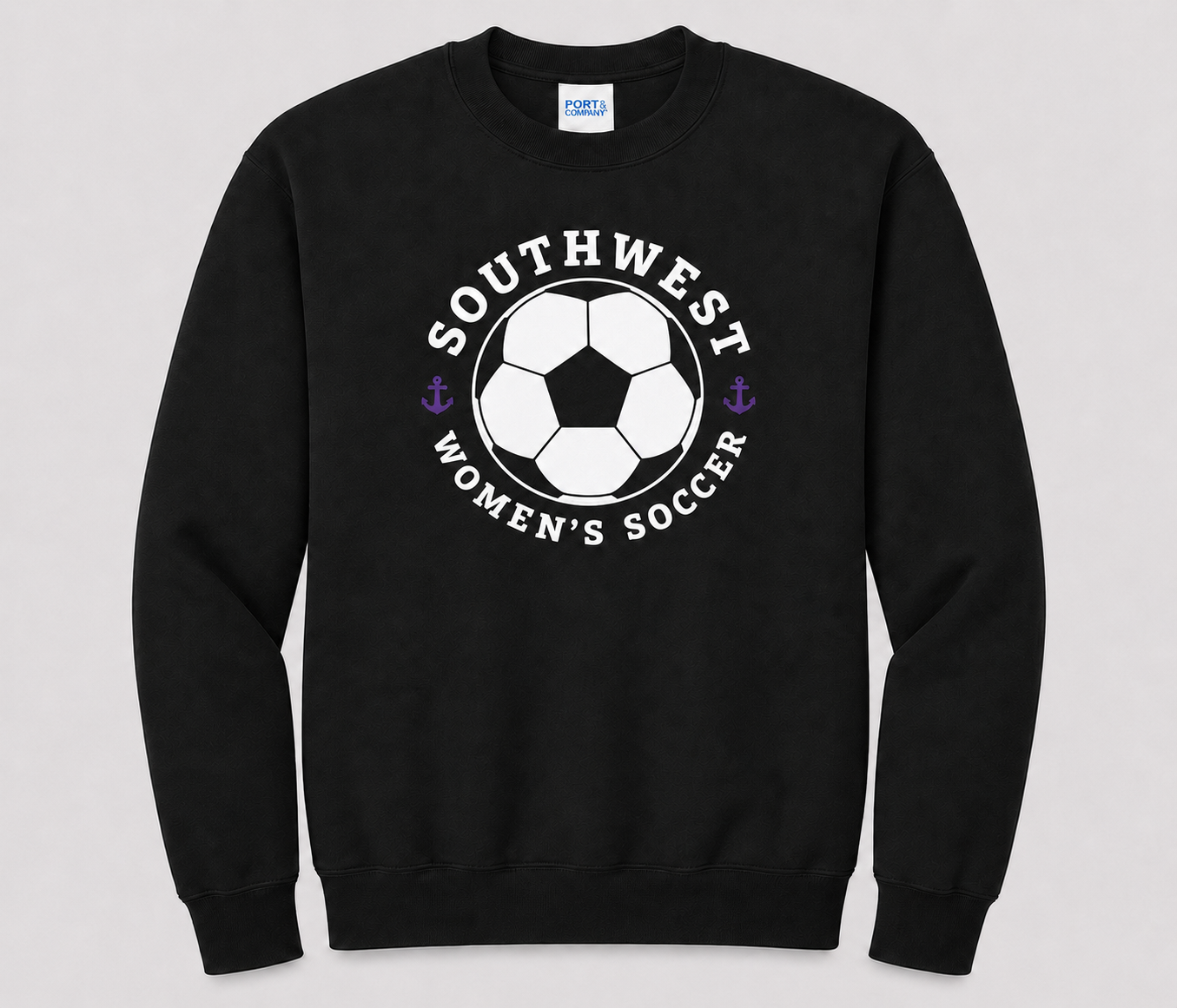Southwest Women's Soccer Ball Printed Crewneck Sweatshirt in Black