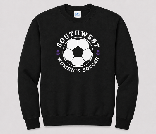 Southwest Women's Soccer Ball Printed Crewneck Sweatshirt in Black