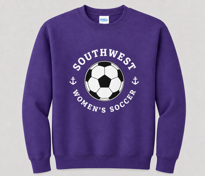 Southwest Women's Soccer Ball Printed Crewneck Sweatshirt in Purple