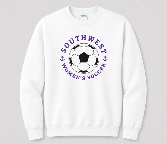 Southwest Women's Soccer Ball Printed Crewneck Sweatshirt in White