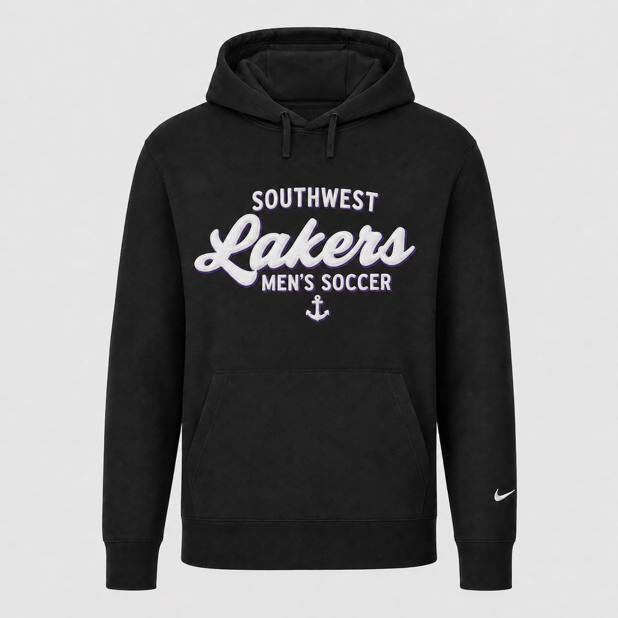 Southwest Lakers men's soccer script Nike twill hoodie in black