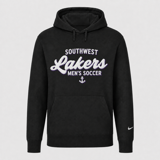 Southwest Lakers men's soccer script Nike twill hoodie in black