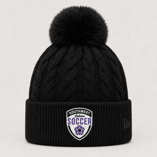Southwest Lakers Soccer shield New Era faux fur pom beanie in black