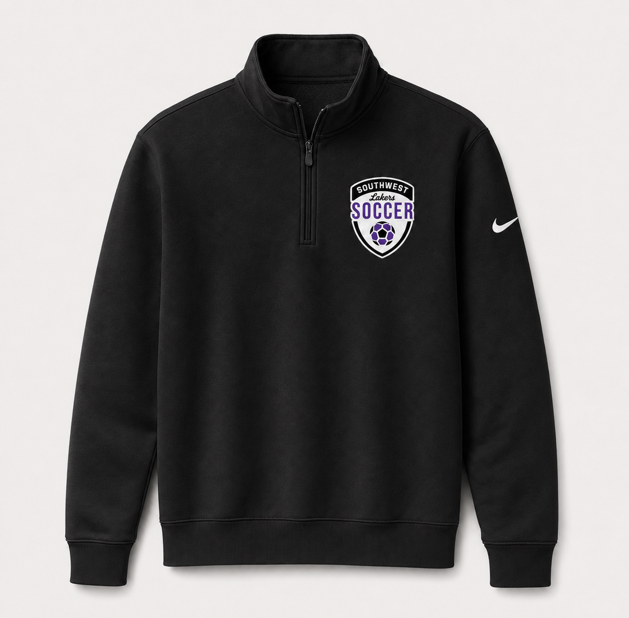 Southwest Lakers Soccer shield Nike Club Fleece half zip in black