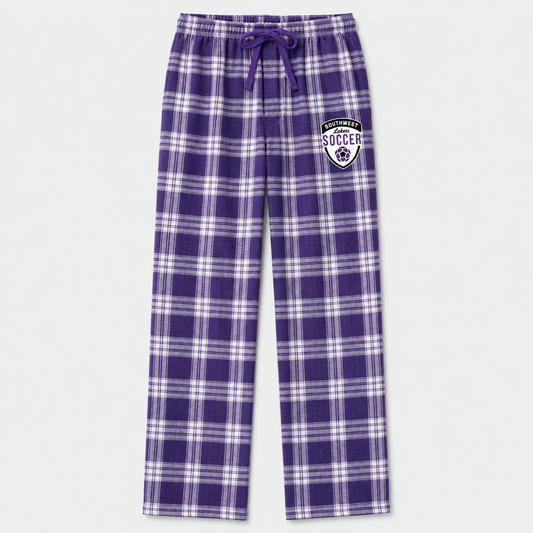 Southwest Lakers Soccer shield District plaid lounge pants in purple and white