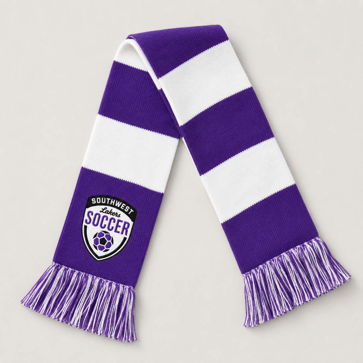 Southwest Lakers Soccer shield Sport-Tek spectator scarf in purple and white
