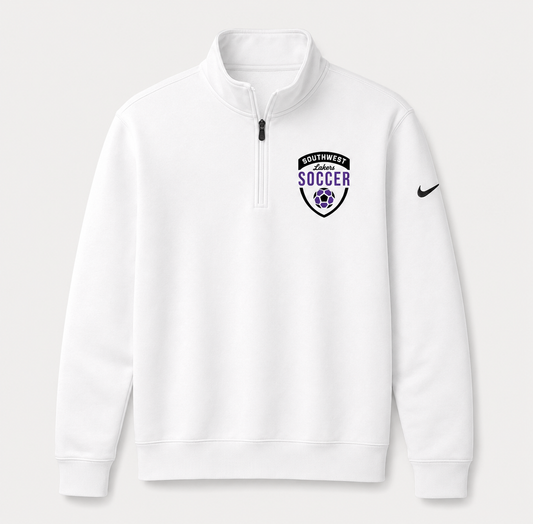 Southwest Lakers Soccer shield Nike Club Fleece half zip in white