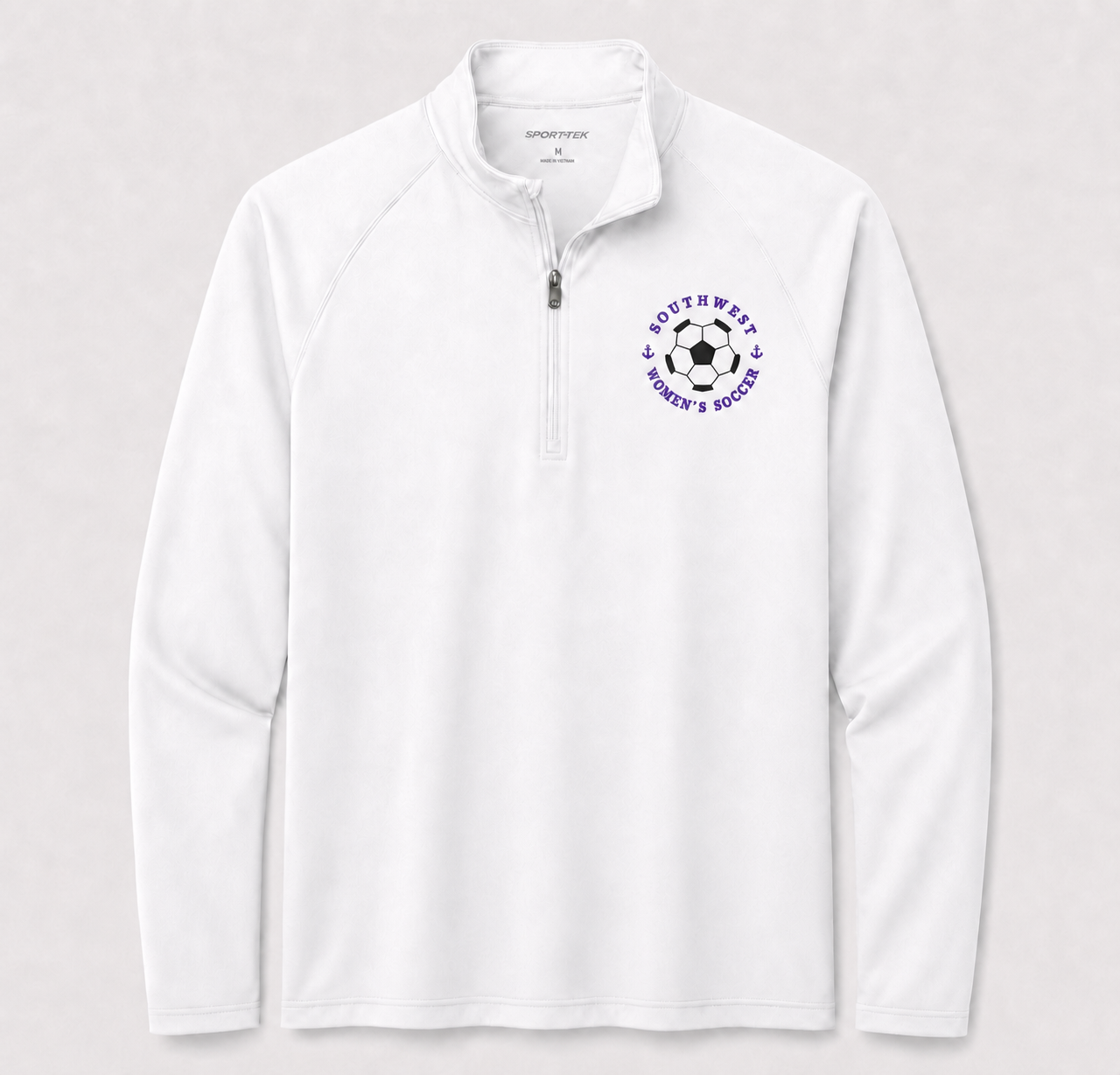 Southwest women's soccer ball Sport-Tek quarter zip in white