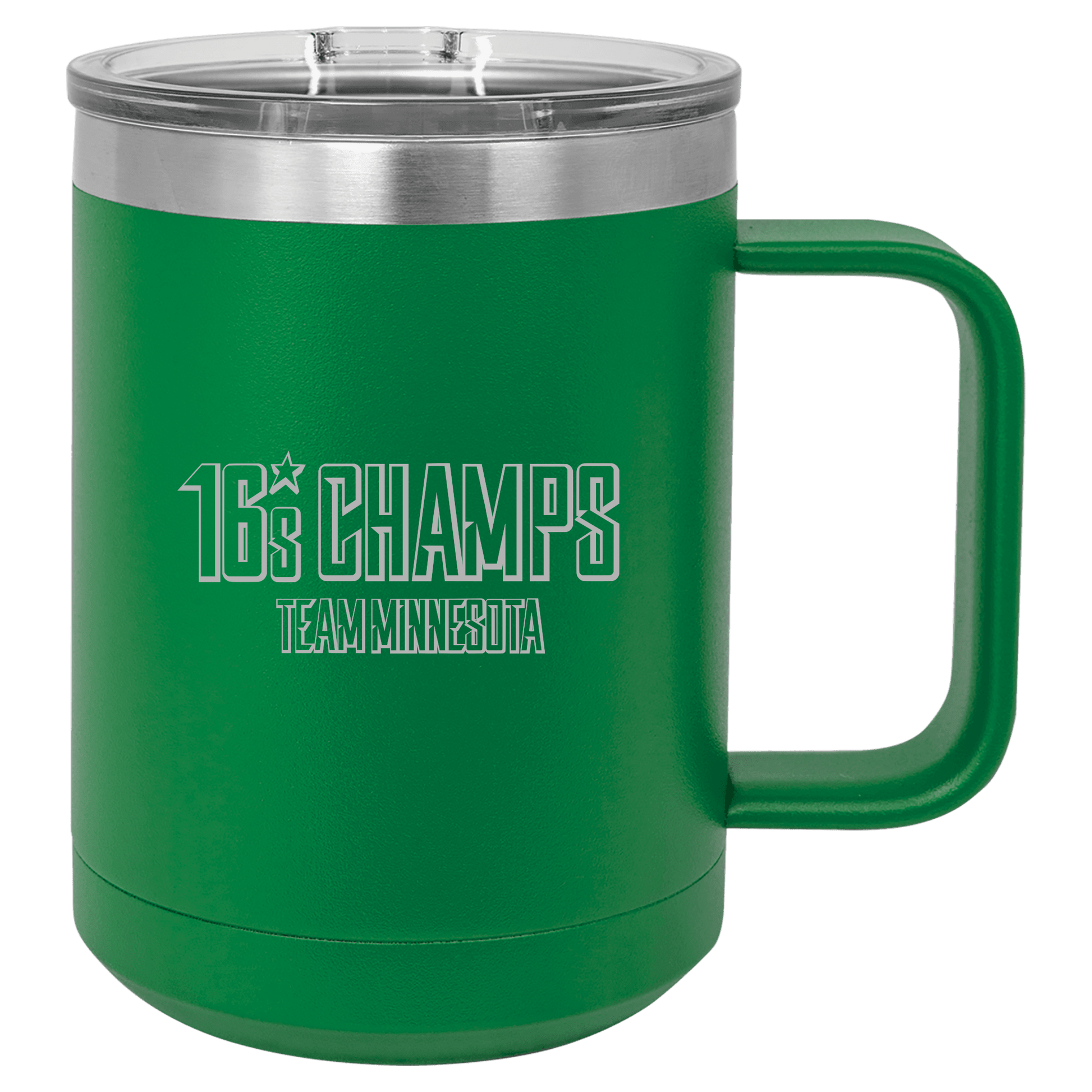 Team MN 16s Champs engraved green 15 oz coffee mug