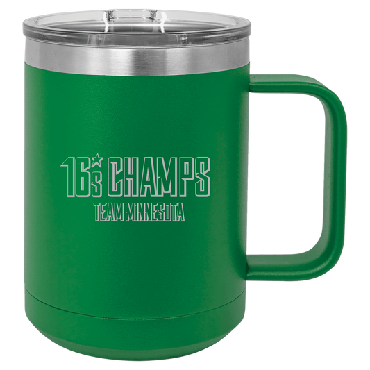 Team MN 16s Champs engraved green 15 oz coffee mug