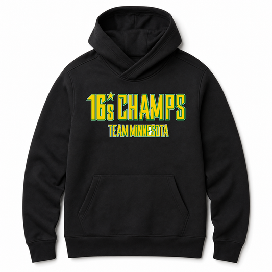 Team MN 16s Champions black twill hoodie professional mockup
