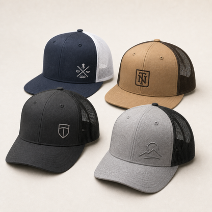 Custom embroidered trucker hats with color and fit variety by TTN Custom Apparel