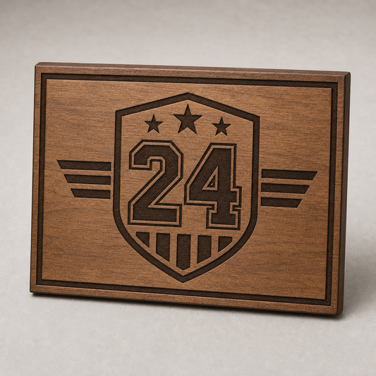 Custom engraved wood team sign example from TTN Custom Apparel